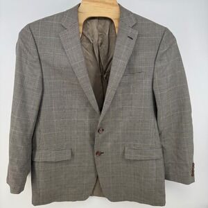 Lauren Ralph Lauren Plaid Wool Silk Blazer Jacket Mens 46L Sport Coat Brown Tan
